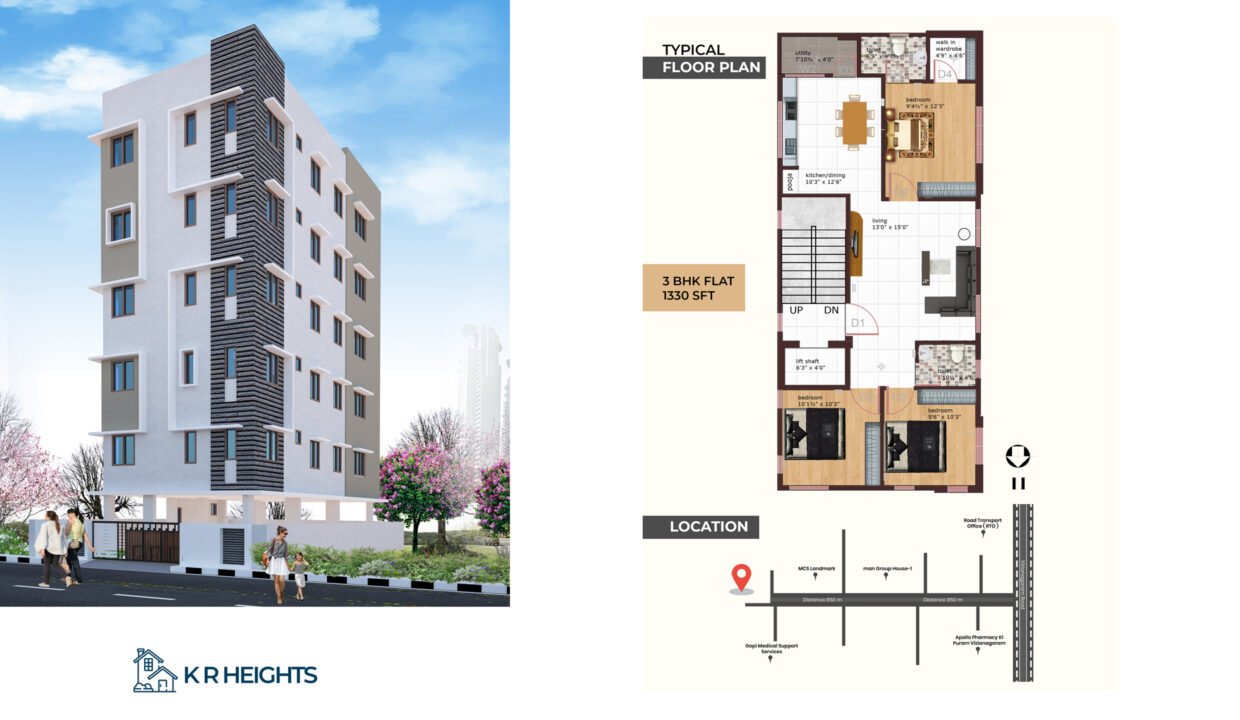 3 BHK @1250 sft+car parking (360 sft) with lift per sft @ Rs. 2999/- only, ready to occupy in Vizianagaram